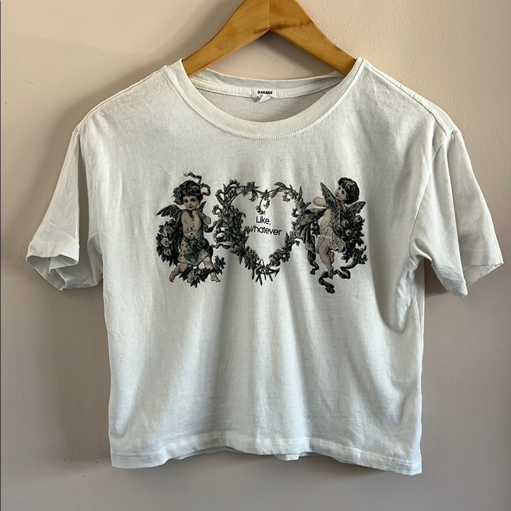 Garage White Cropped Graphic Tee Cherub Angel Y2K Small